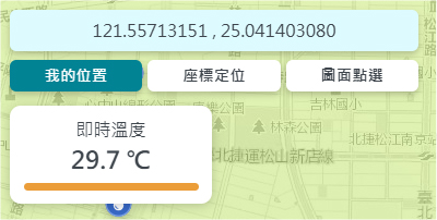 在定位功能區塊中，「我的位置」按鈕位於區塊左側。