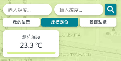 在定位功能區塊中，「經緯度定位」按鈕位於區塊中間。